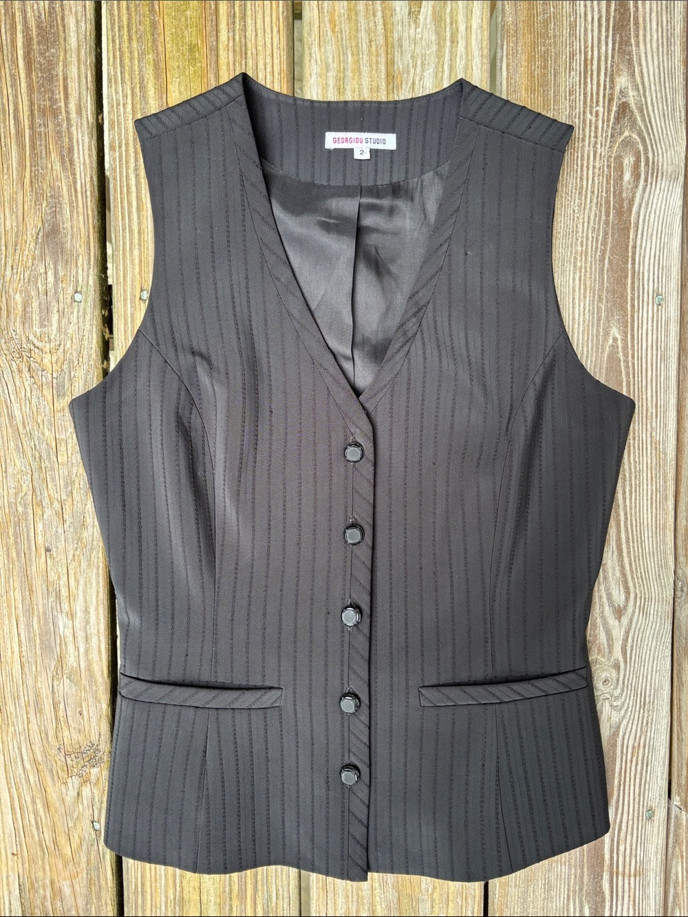GEORGIOU STUDIO | VTG 90s Striped Tailored Statement Retro V Neck Vest | Size 2